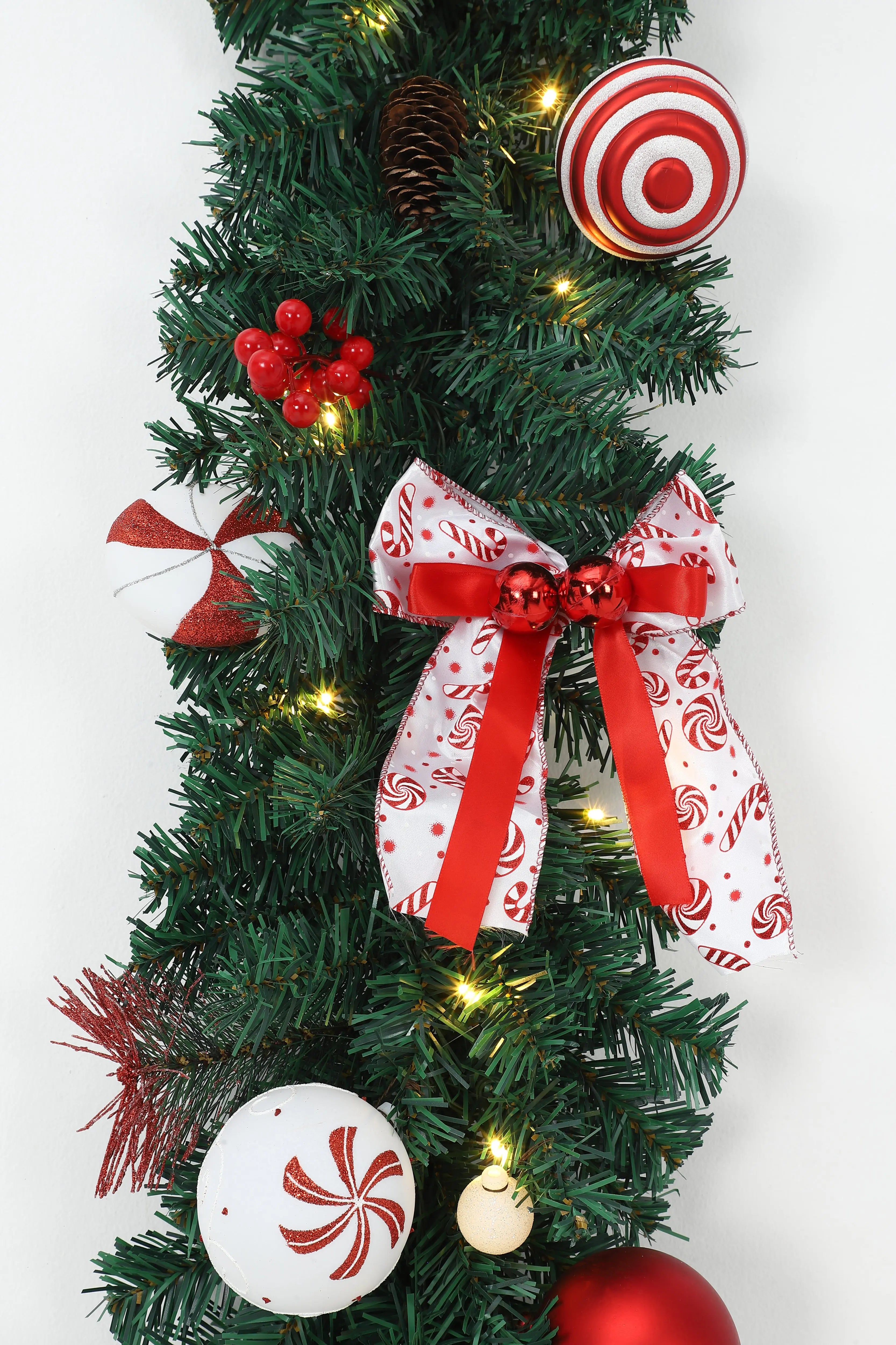 Candy Cane Christmas Garland Wreath — Festive Moon-Shaped Holiday Decor