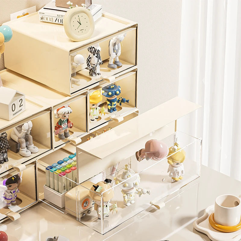 Desktop Storage Box with Drawers — Clear Collectible Display Case