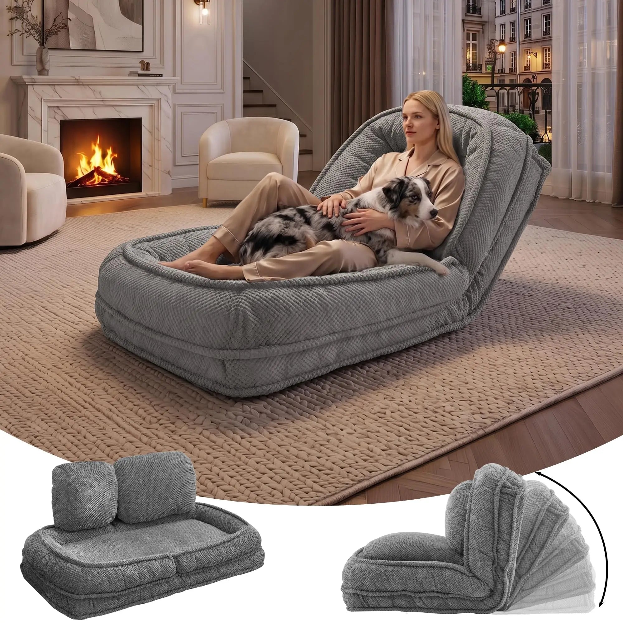 Adjustable Plush Floor Chair — 5-Position Reclining Lazy Sofa Bed