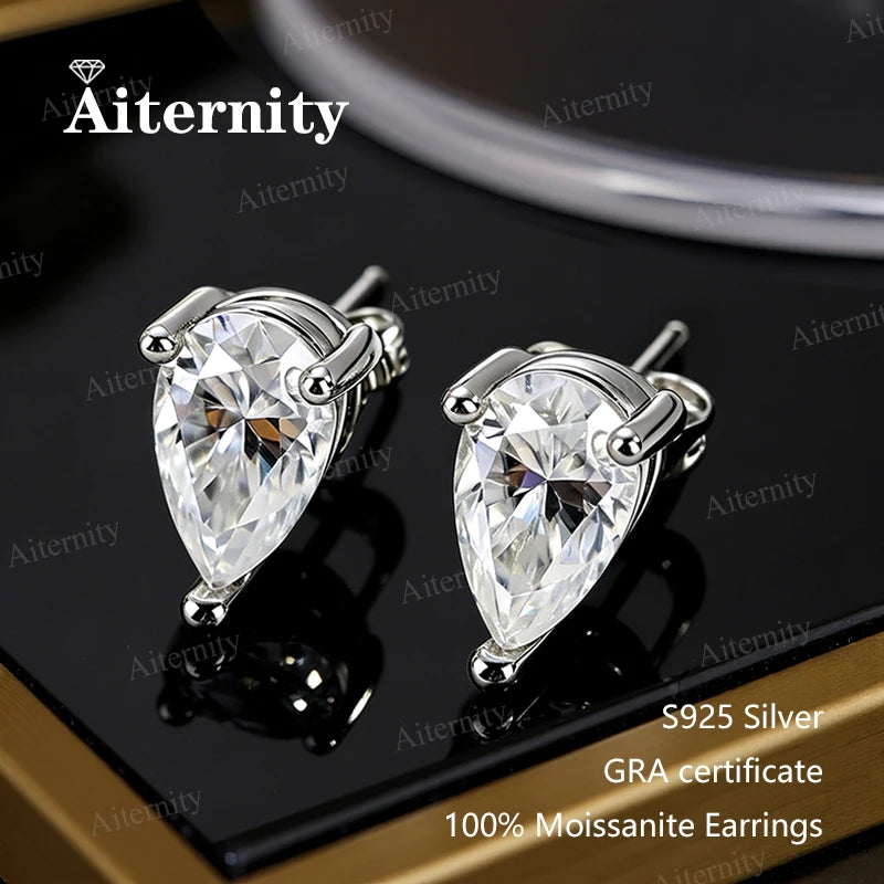 AITERNITY Moissanite Stud Earrings — Elegant S925 Silver Wedding Jewelry