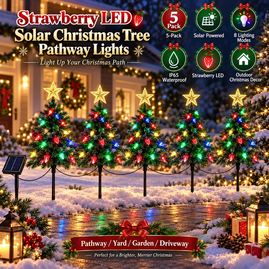 Solar Christmas Tree Pathway Lights — Multicolor LED Garden Stake Set