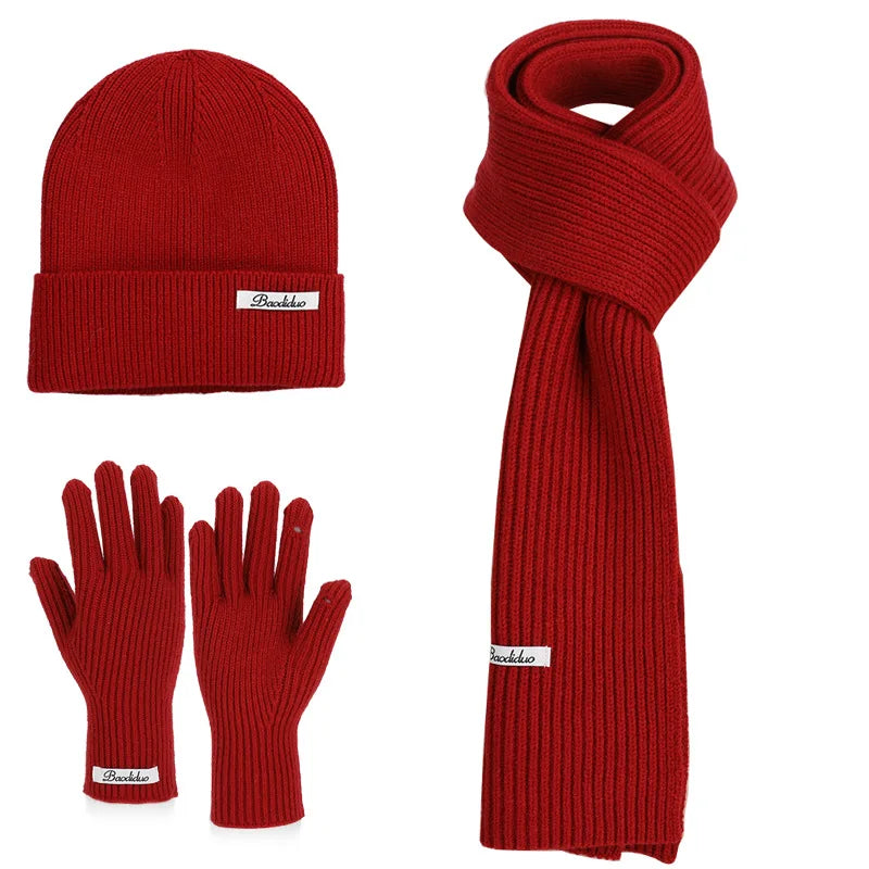 KINIJA Women's Knitted Winter Set — Warm Hat, Scarf, and Gloves Trio