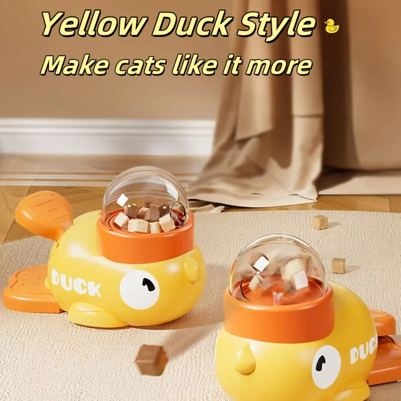 Interactive Duck Design Cat Feeder — Manual Food Dispenser Toy