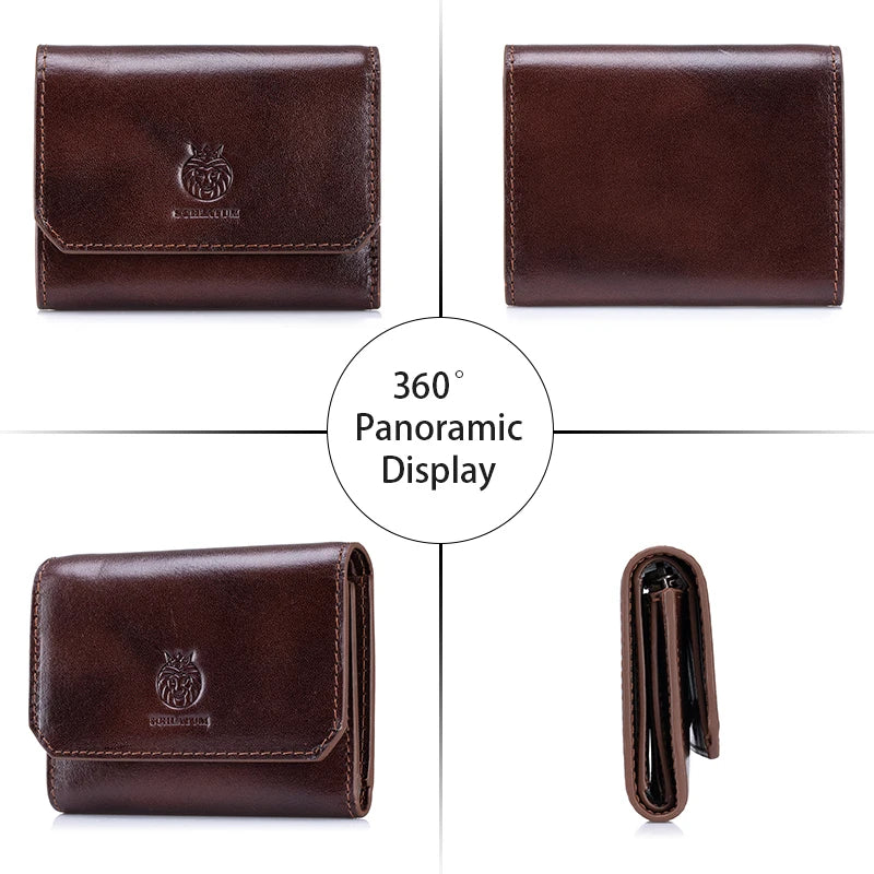 SCHLATUM Genuine Leather Men's Wallet — Minimalist Tri-Fold Design with RFID Protection