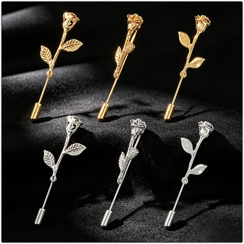 SHEEGIOR Metal Rose Flower Brooch — Elegant Lapel Pin for Jackets and Scarves