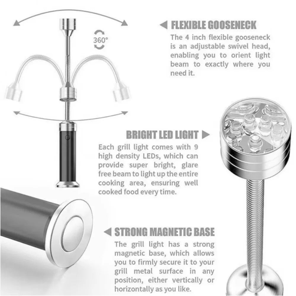 Magnetic LED BBQ Grill Light — Flexible 360 Degree Gooseneck Lamp
