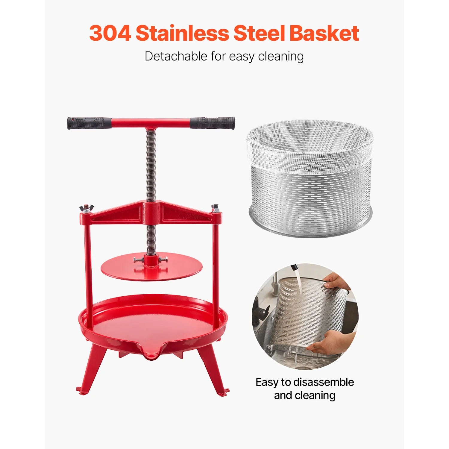 Stainless Steel Fruit Wine Press — Manual Juice Maker with T-Handle