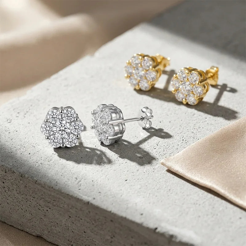 AITERNITY Flower Moissanite Stud Earrings — D Color VVS1 Sterling Silver Jewelry