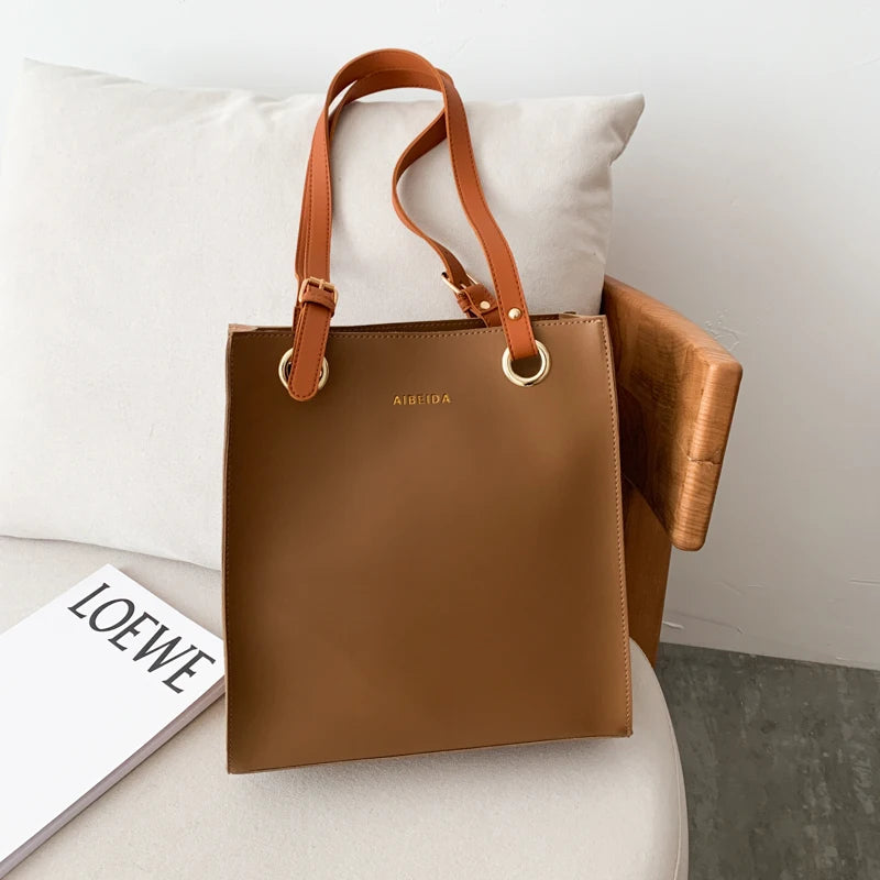 Biutefo Elegant Leather Tote Bag — Large Capacity Shoulder Handbag