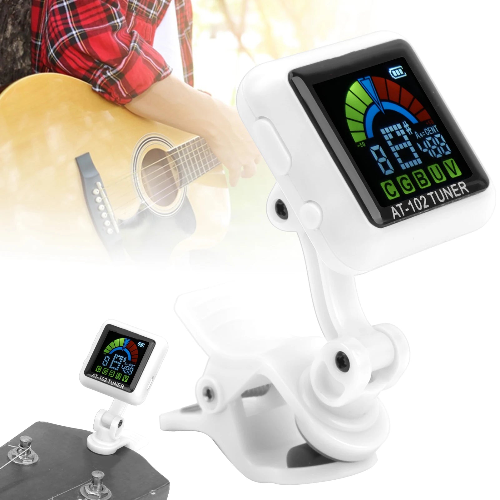 Rechargeable Clip-On Musical Instrument Tuner — High Definition Color Screen