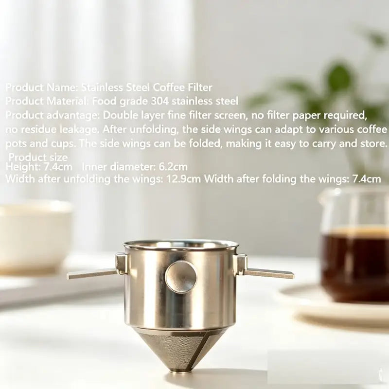 Stainless Steel Coffee Filter — Reusable Hanging Ear Pour Over Funnel