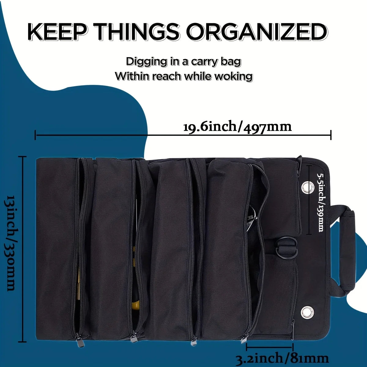 Heavy Duty Tool Bag Organizer — Roll Up Handbag with Detachable Pouches