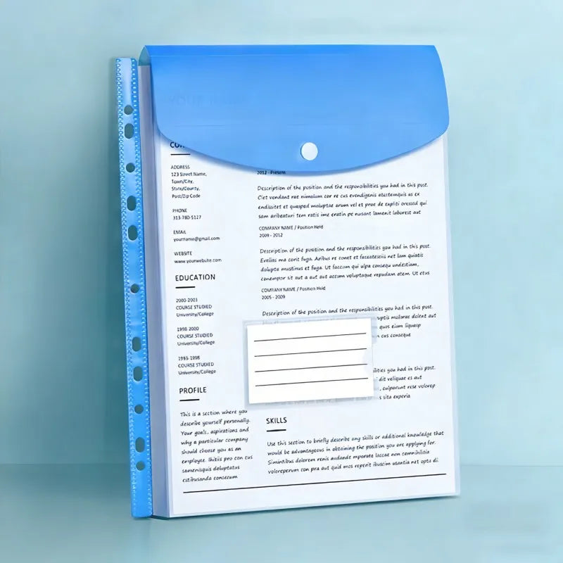 BUNKI A4 Plastic Envelopes — 11-Hole Expanding File Folders with Snap Buttons