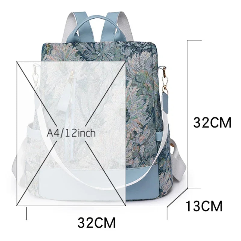 Floral Embroidered Nylon Backpack — Large Capacity Travel Rucksack