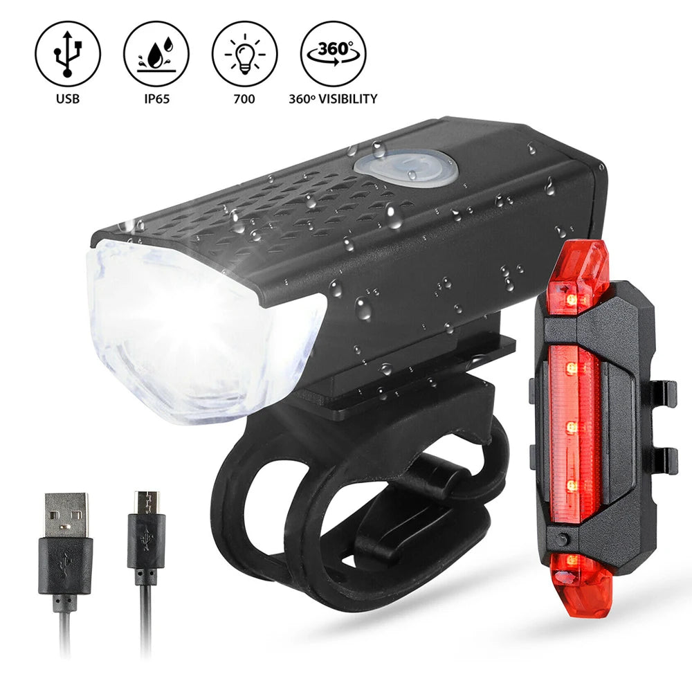 Rechargeable Bicycle Light Set — Front Headlight and Rear Taillight Kit