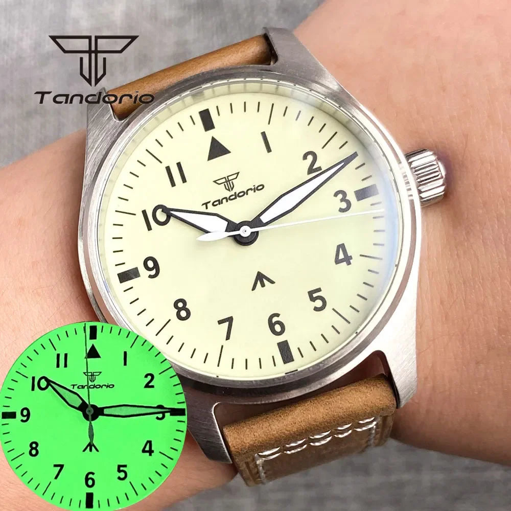 Tandorio Men's Mechanical Pilot Watch — Luminous Automatic Steel Wristwatch