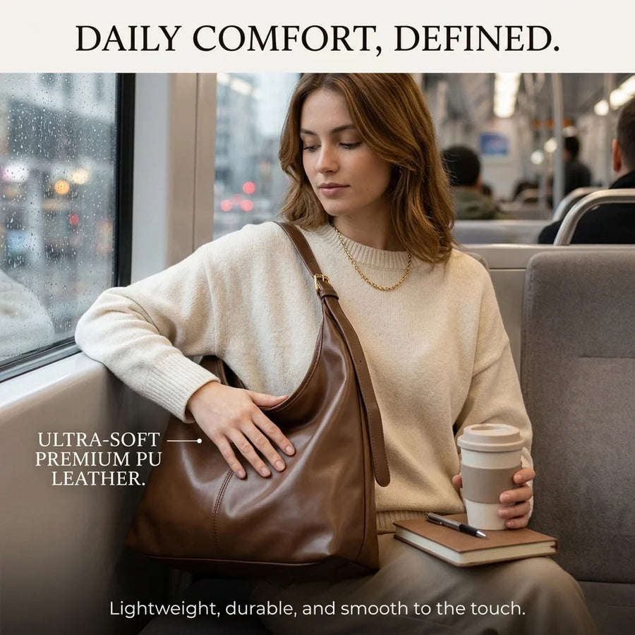 Women's Soft PU Leather Hobo Bag — Slouchy Shoulder Tote for Everyday Use