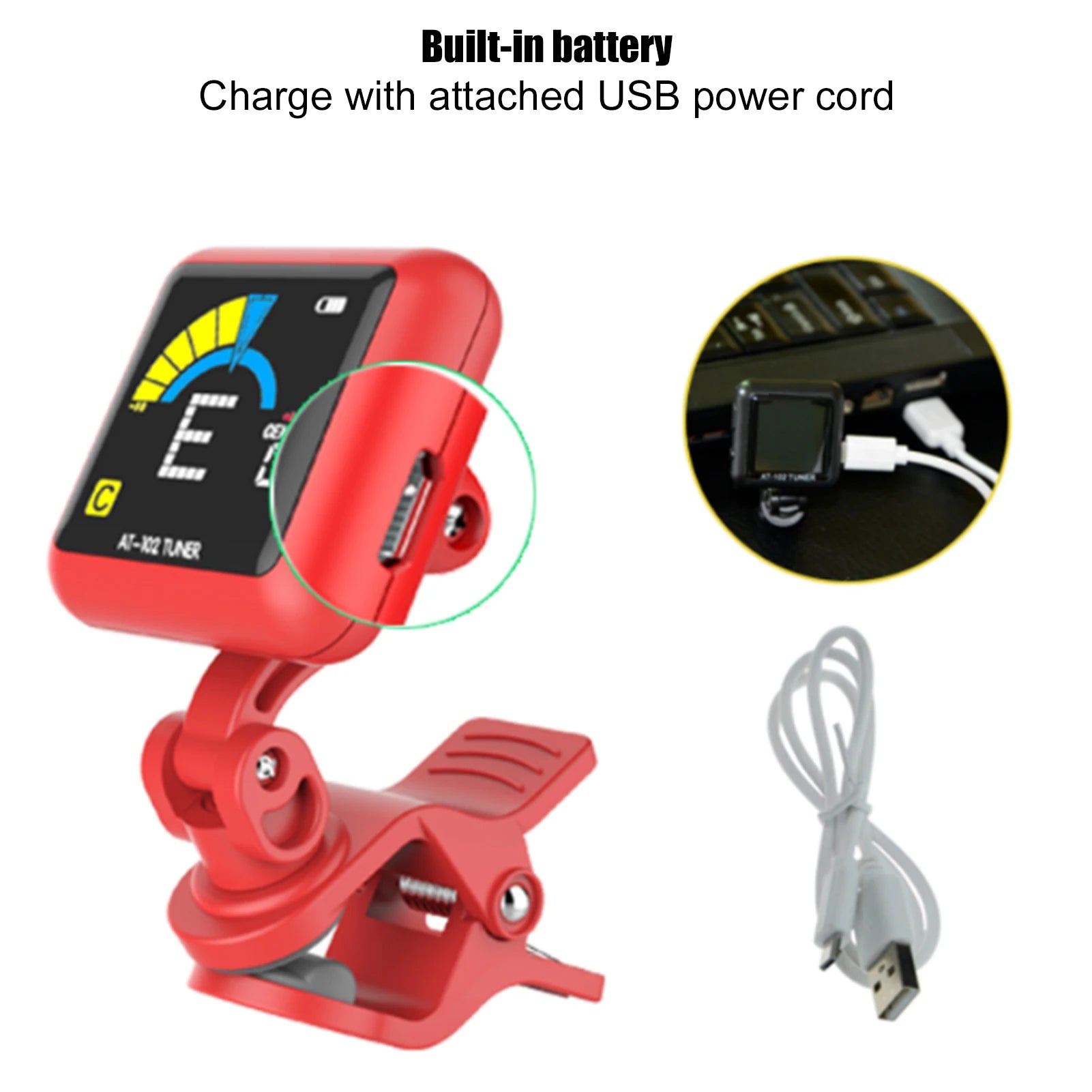 Rechargeable Clip-On Musical Instrument Tuner — High Definition Color Screen