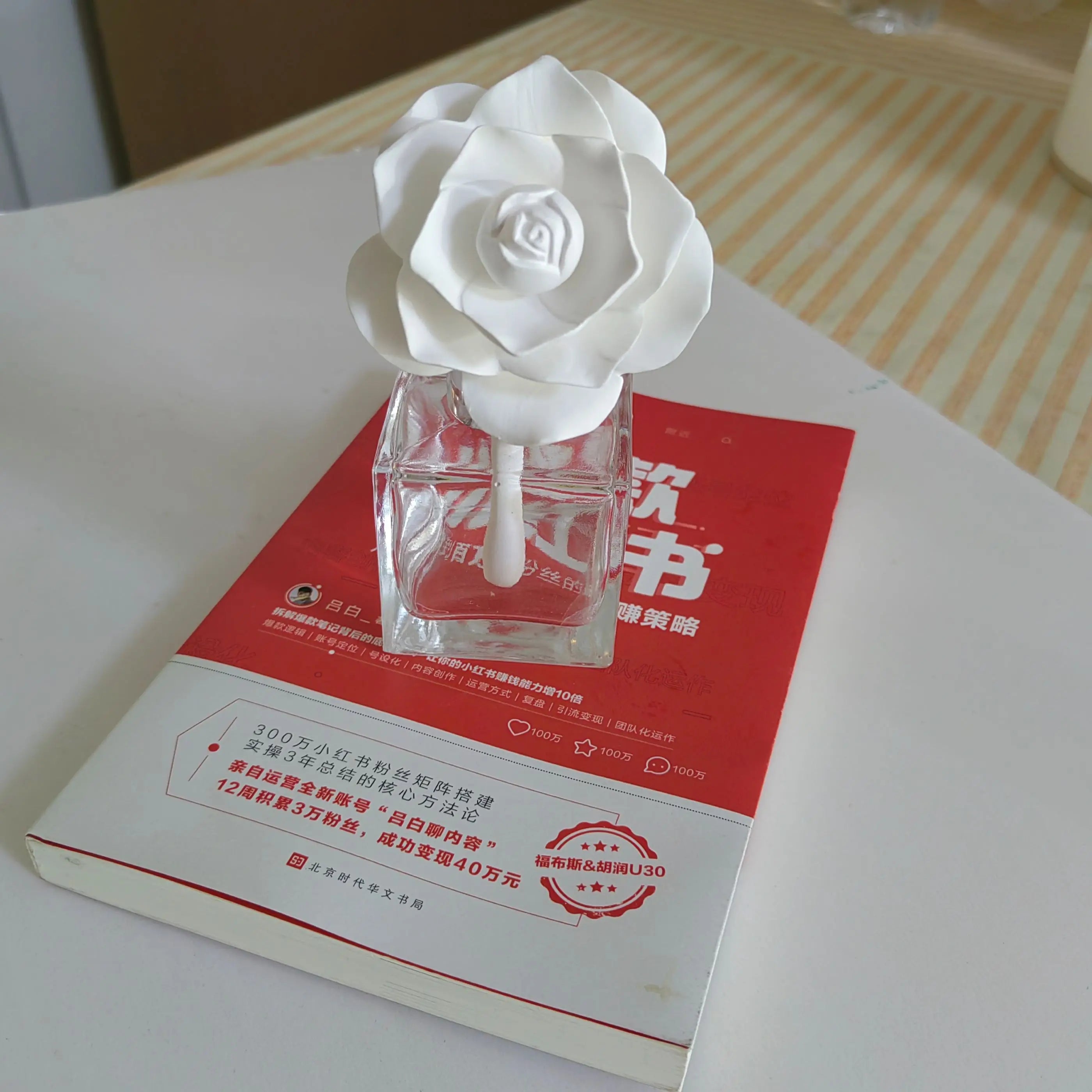 Handmade Ceramic Flower Diffuser — Elegant Aromatherapy Decor with Glass Bottle