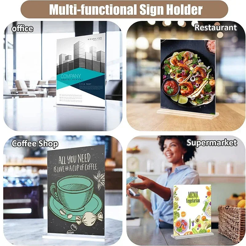 Acrylic Sign Holder — Double-Sided Desktop Display Stand for Posters