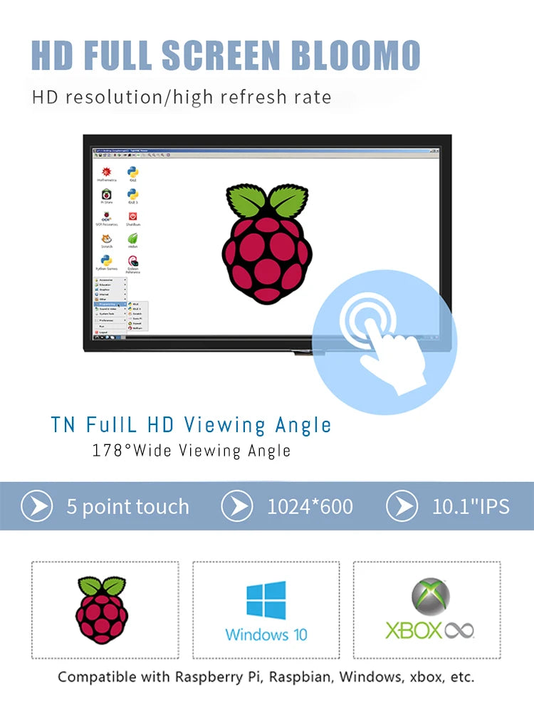 POWKITO 10.1 Inch Portable Touchscreen Monitor — HD LCD Display for PC and Mini Computers