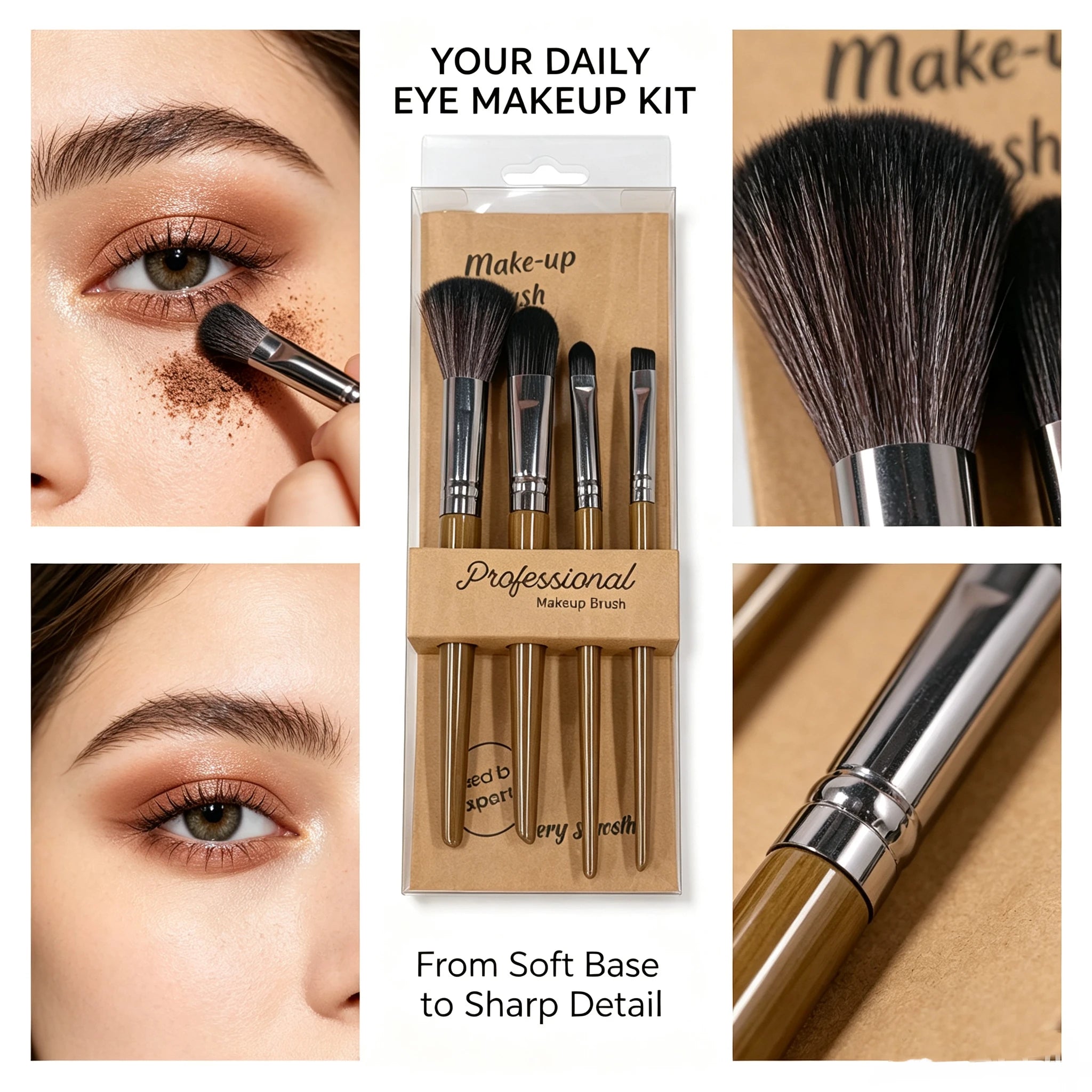Professional 4-Piece Makeup Brush Set — Soft Nylon Bristles for Flawless Application