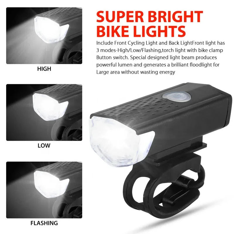USB Rechargeable Bicycle Light Set — Front Headlight and Rear Taillight Kit