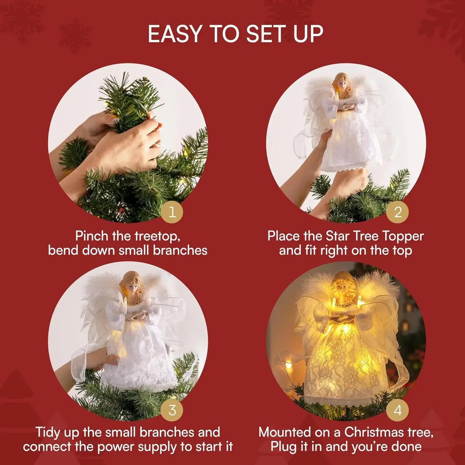 9'' Illuminated Angel Christmas Tree Topper — Battery Operated Ivory Ornament