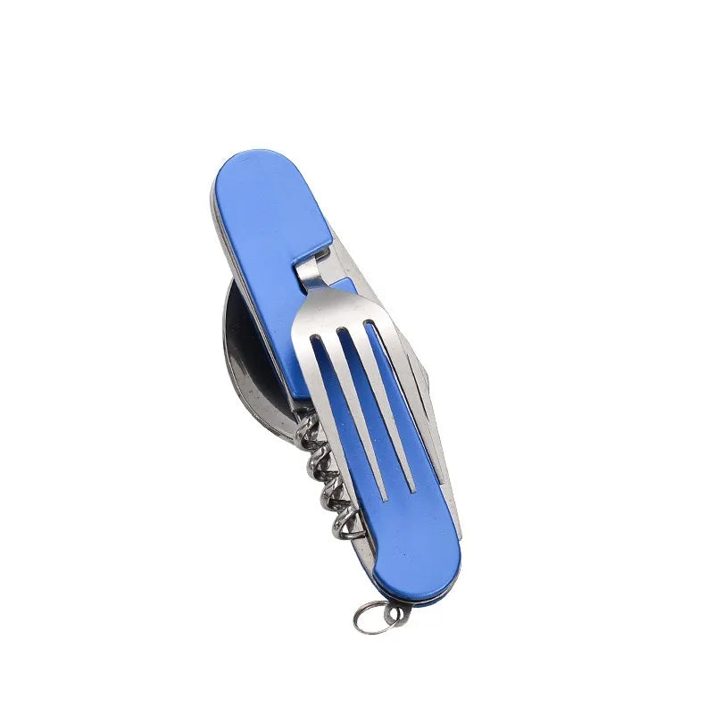 6-in-1 Stainless Steel Camping Cutlery Set — Portable Folding Outdoor Kit