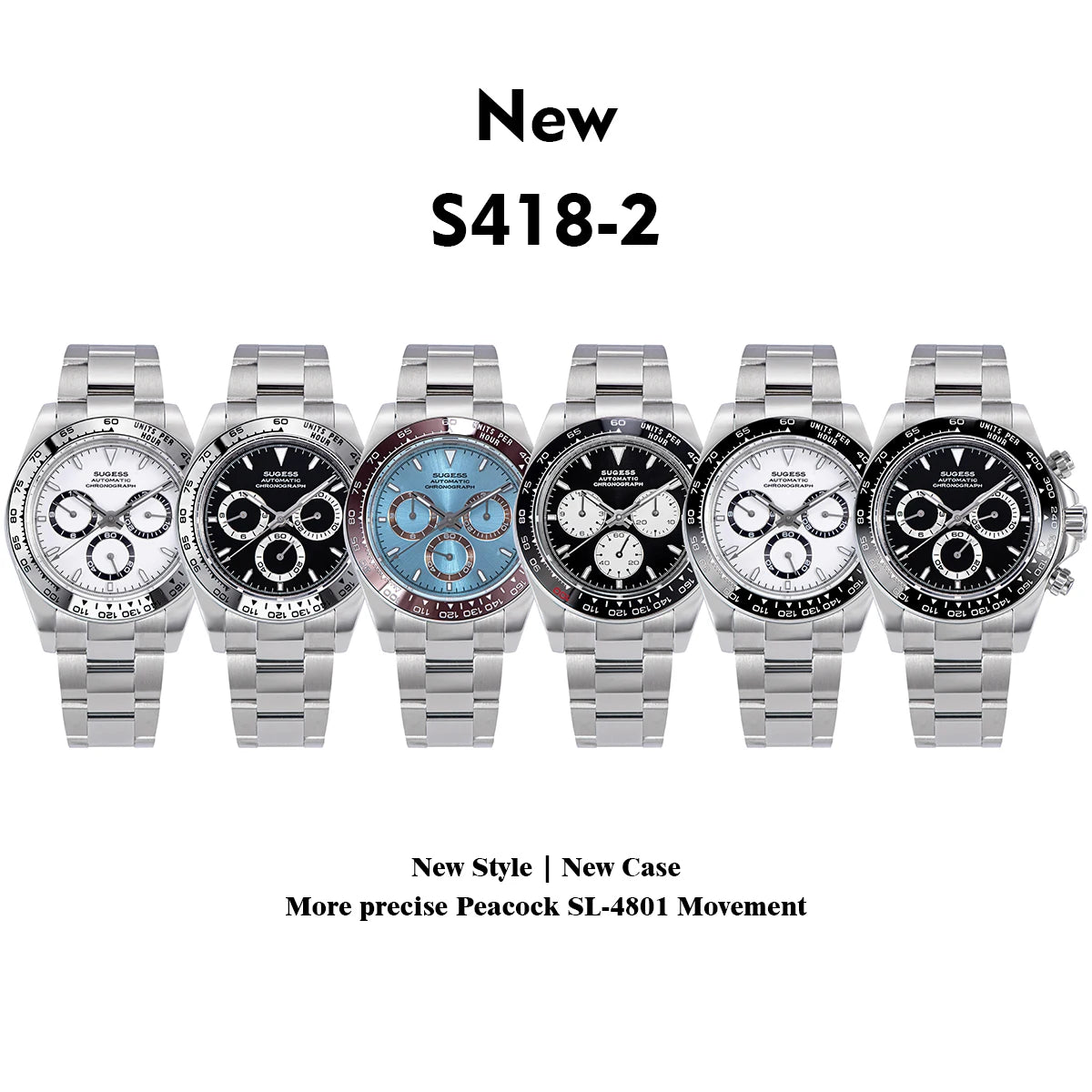 SUGESS Panda Chronograph Watch — Automatic Mechanical Diving Timepiece