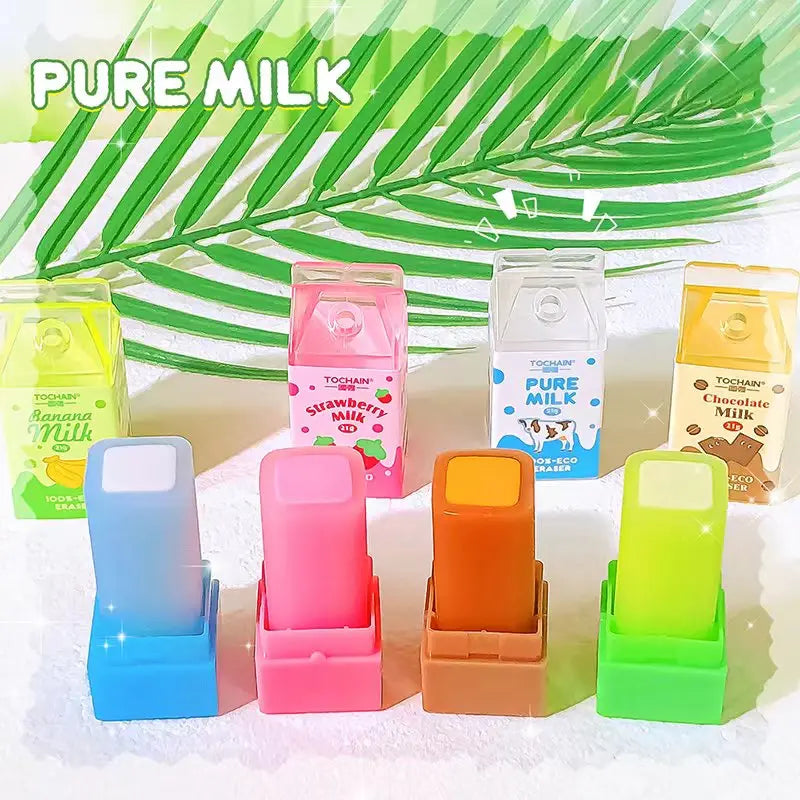Aesthetic Milk Rubber Erasers — Cute Stationery for School & Teachers