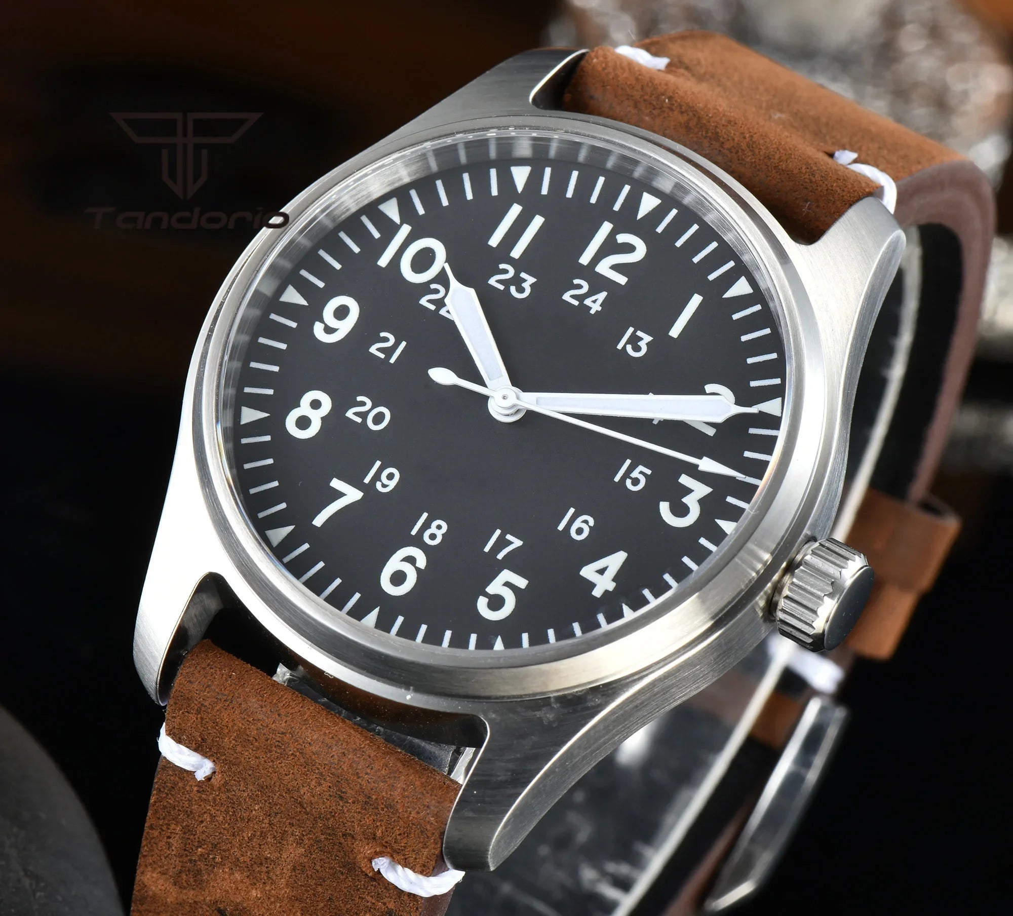 Tandorio Men's Automatic Dive Pilot Watch — 39mm Stainless Steel & Sapphire Crystal