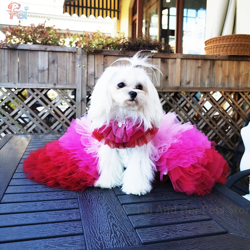 YTYIN Handmade Pet Wedding Dress — Gradient Tulle Gown for Dogs and Cats