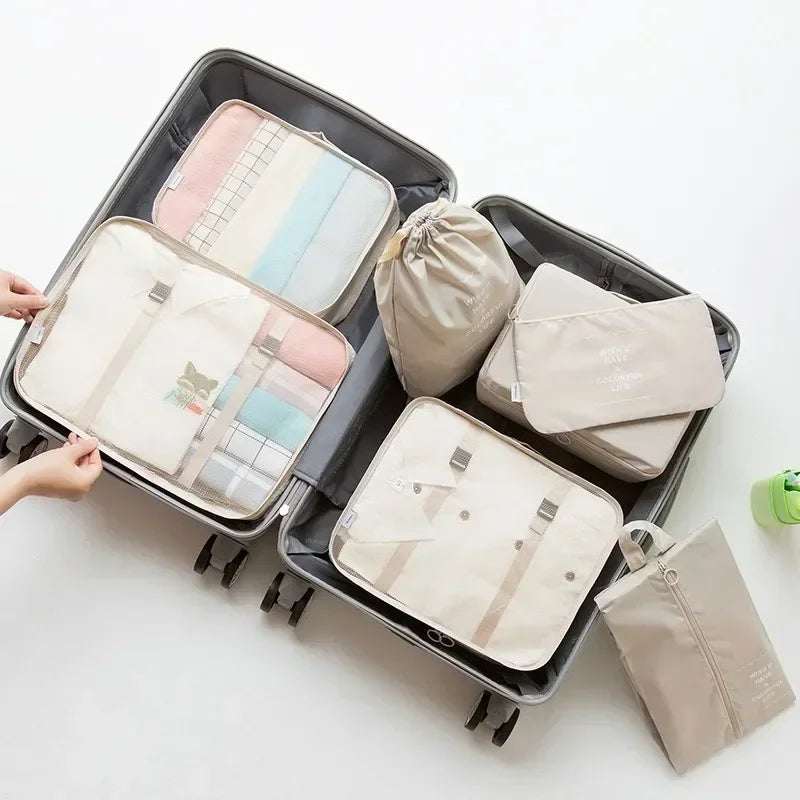 7-Piece Travel Organizer Set — Luggage Packing Cubes & Shoe Pouches