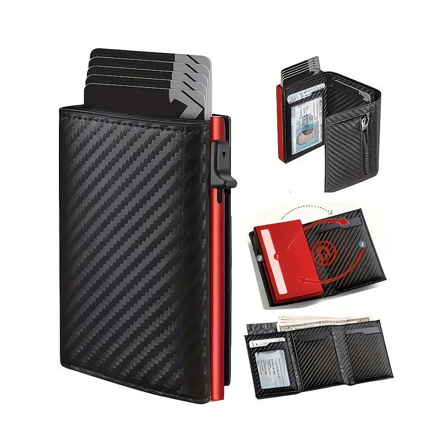 Men's Carbon Fiber Wallet — RFID Blocking Pop-Up Card Holder