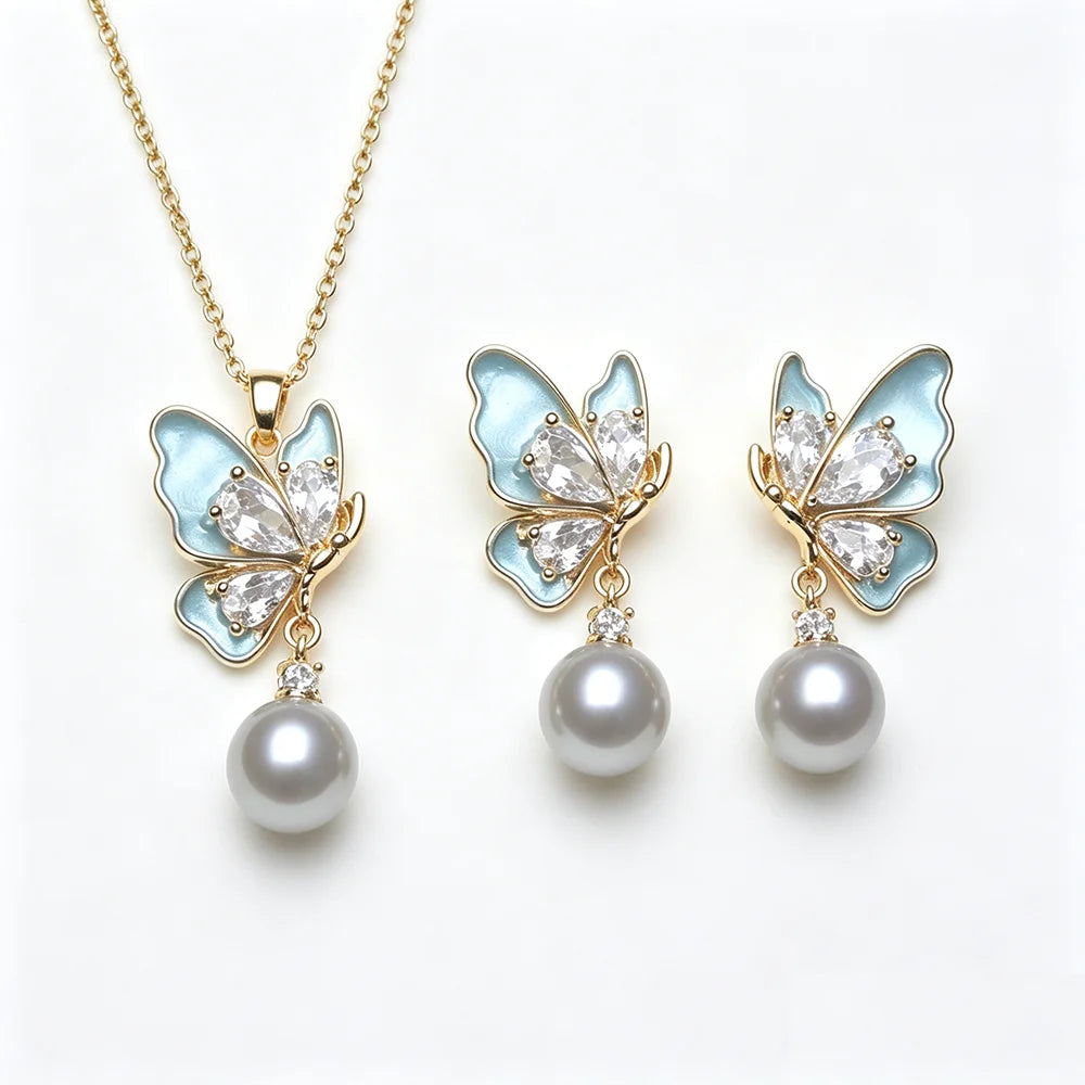 Freshwater Natural Pearl Jewelry Set — 925 Sterling Silver Necklace & Earrings