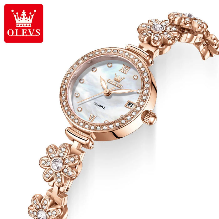 OLEVS 5699 Luxury Quartz Watch — Diamond Steel Bracelet & Gift Set