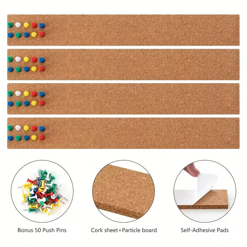 Self-Adhesive Cork Board Strips — Wall Organizer for Photos and Notes