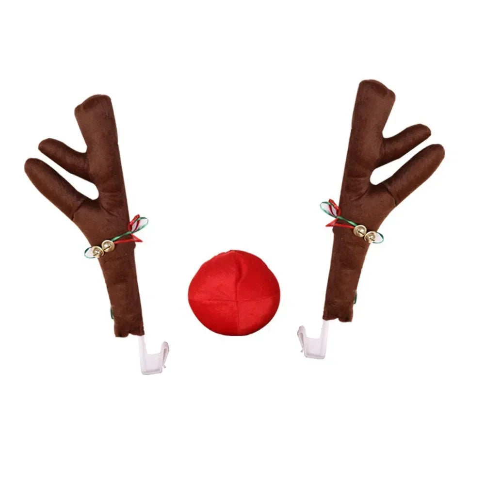 Christmas Car Antlers and Red Nose Set — Funny Holiday Vehicle Decor