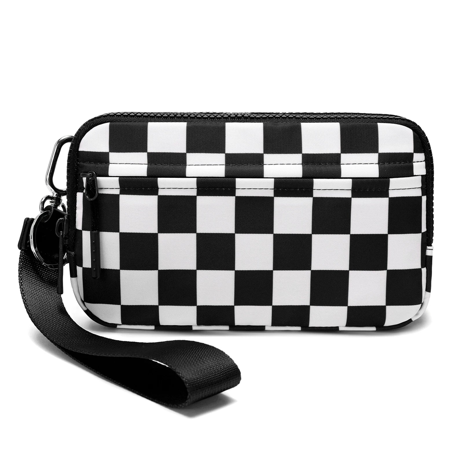 Women's Checkered Zip Around Wallet — Large Capacity Clutch with ID Window