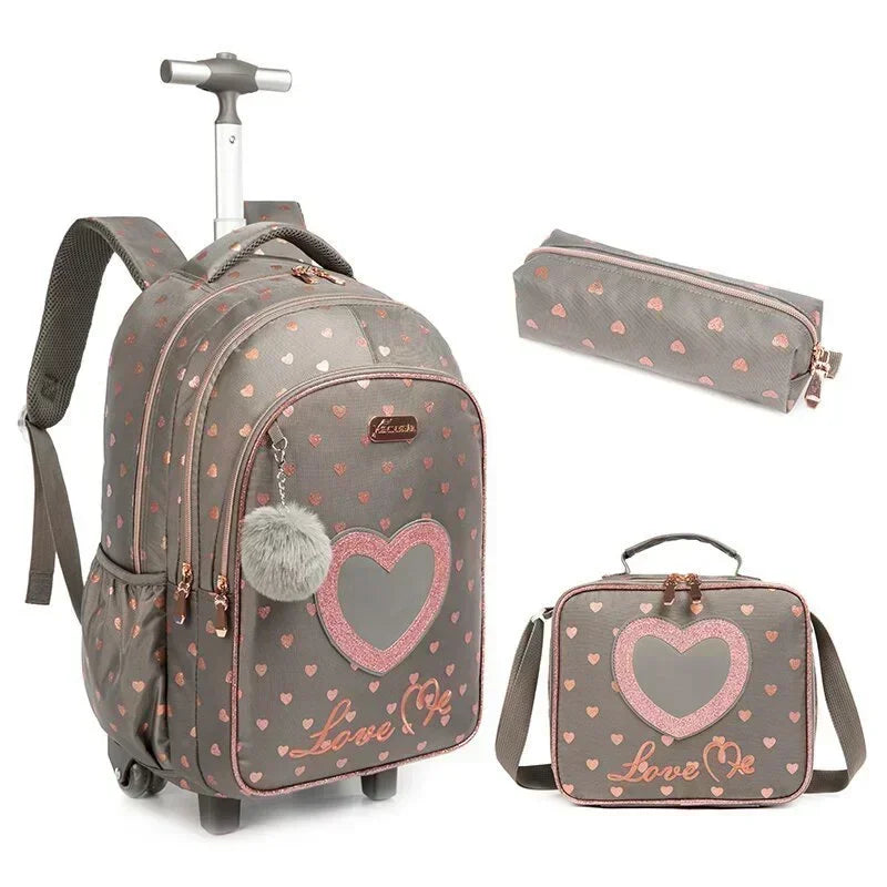 Children's Rolling Backpack Set — Wheeled School Bag with Lunch Bag & Pencil Case