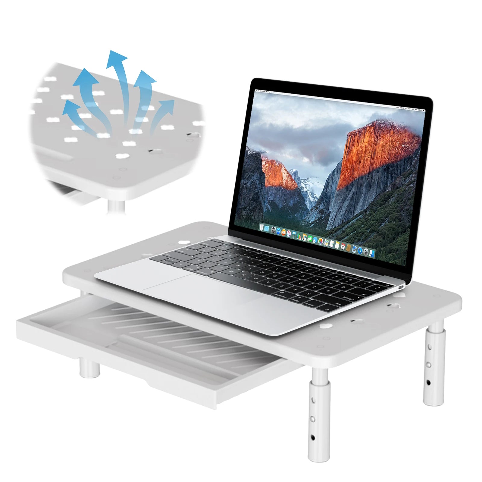 Adjustable Monitor Stand — Ergonomic Laptop Riser with Storage Drawer