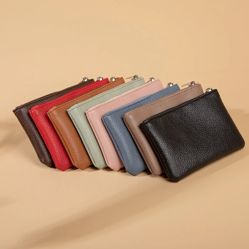Retro Litchi Pattern Coin Purse — Compact PU Leather Zipper Pouch