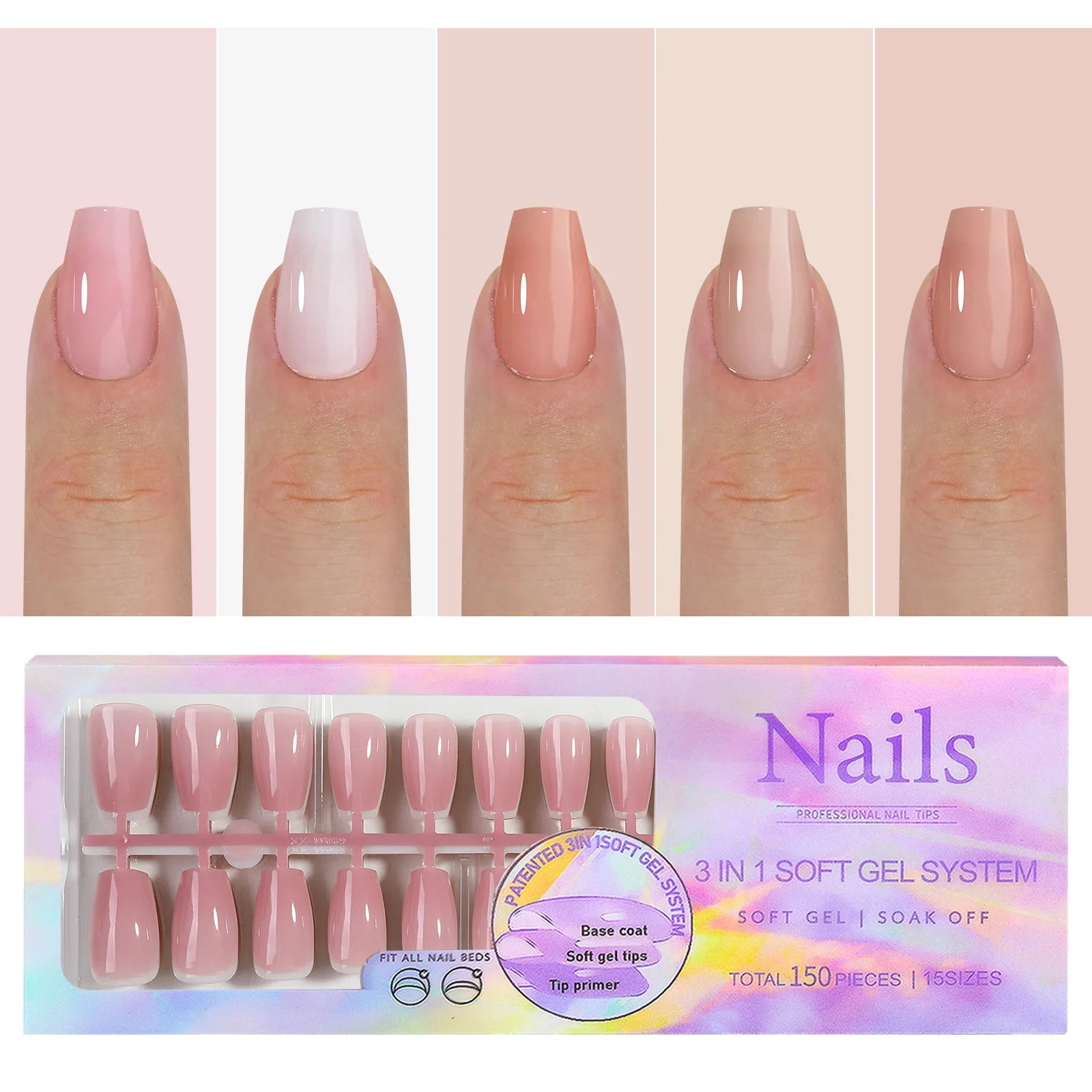 French Tip Soft Gel Nail Tips — 150 Piece DIY Press On Set