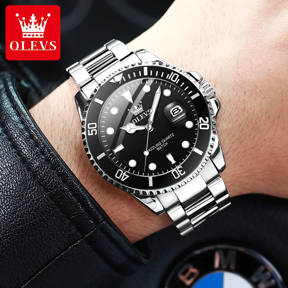 OLEVS Men's Luxury Quartz Watch — Stainless Steel Design with Auto Date