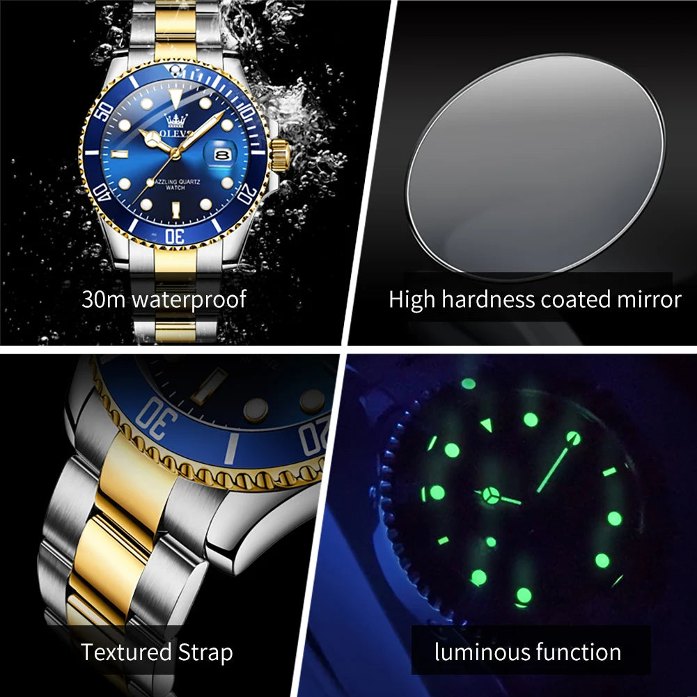 OLEVS 5885 Men's Quartz Watch — Stainless Steel Luxury Style with Auto Date
