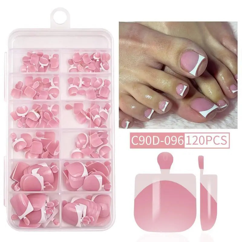 BMPEIC Nude Pink Press On Toenails — Glossy French Tip Square Design