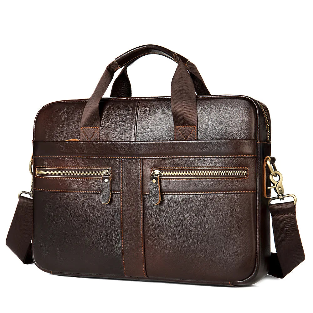 Men's Top Grain Leather Briefcase — Professional Business Laptop Bag