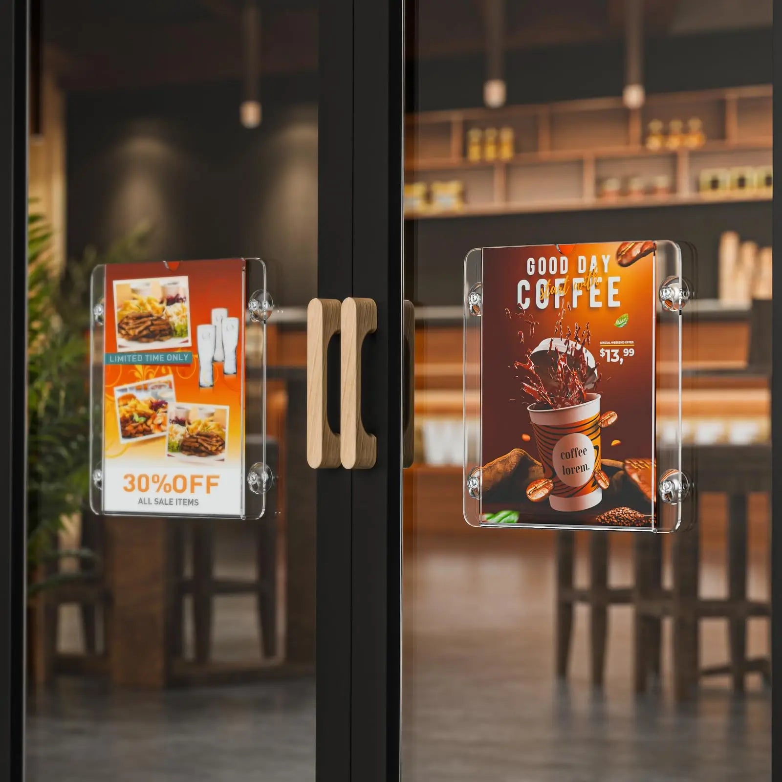 Acrylic Window Sign Holder — Suction Cup Frame for Glass Doors
