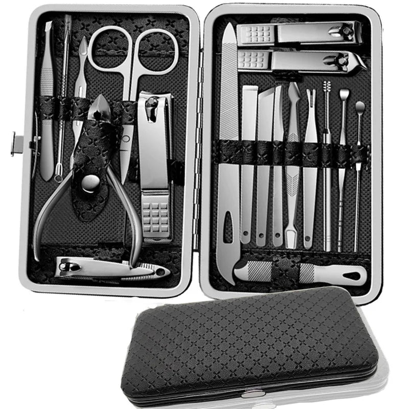 Professional 19-Piece Manicure Set — Stainless Steel Grooming Kit with Case